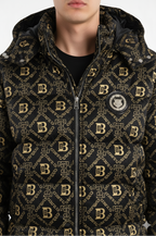 Luxury Designer-Inspired Black & Gold Printed Puffer Jacket