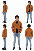 Men's Luxe Suede/Sherpa Moto Jacket - Cognac Brown Asymmetrical Biker Coat