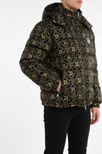 Luxury Designer-Inspired Black & Gold Printed Puffer Jacket