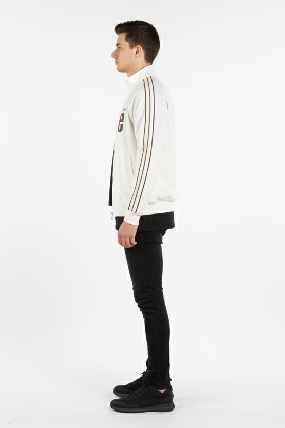 Classic White Track Jacket with Brown Detailing