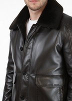 Men’s Premium Brown Leather Winter Jacket with Fur Collar