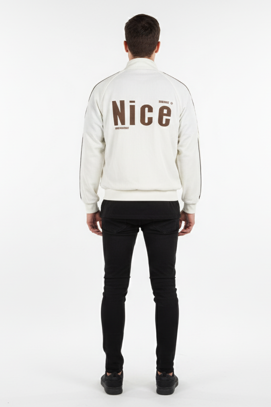 Classic White Track Jacket with Brown Detailing