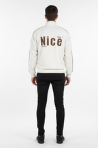 Classic White Track Jacket with Brown Detailing