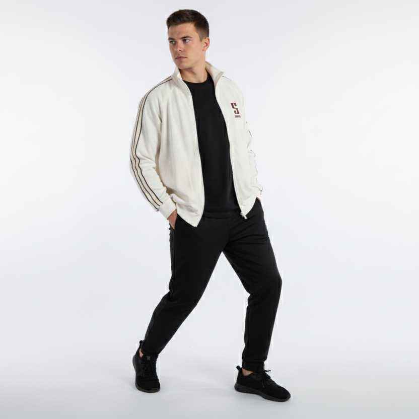 Classic White Track Jacket with Brown Detailing