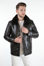 Men’s Premium Brown Leather Winter Jacket with Fur Collar